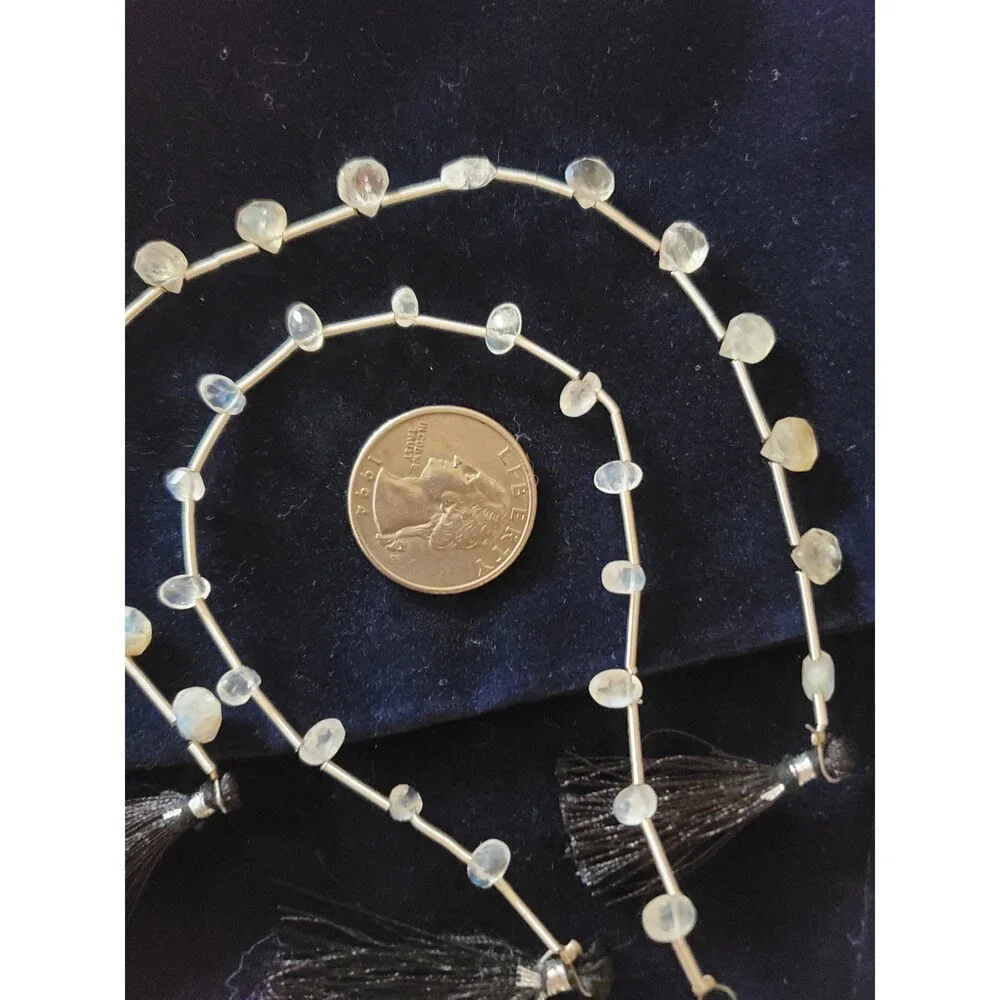Faceted Milky Moonstone Briollette Beads, 2 Strands